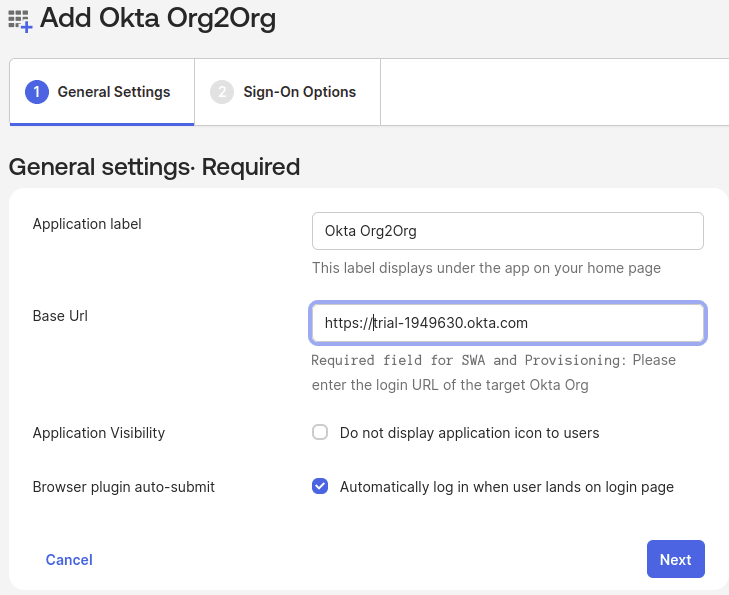 Okta Org2org configuration
