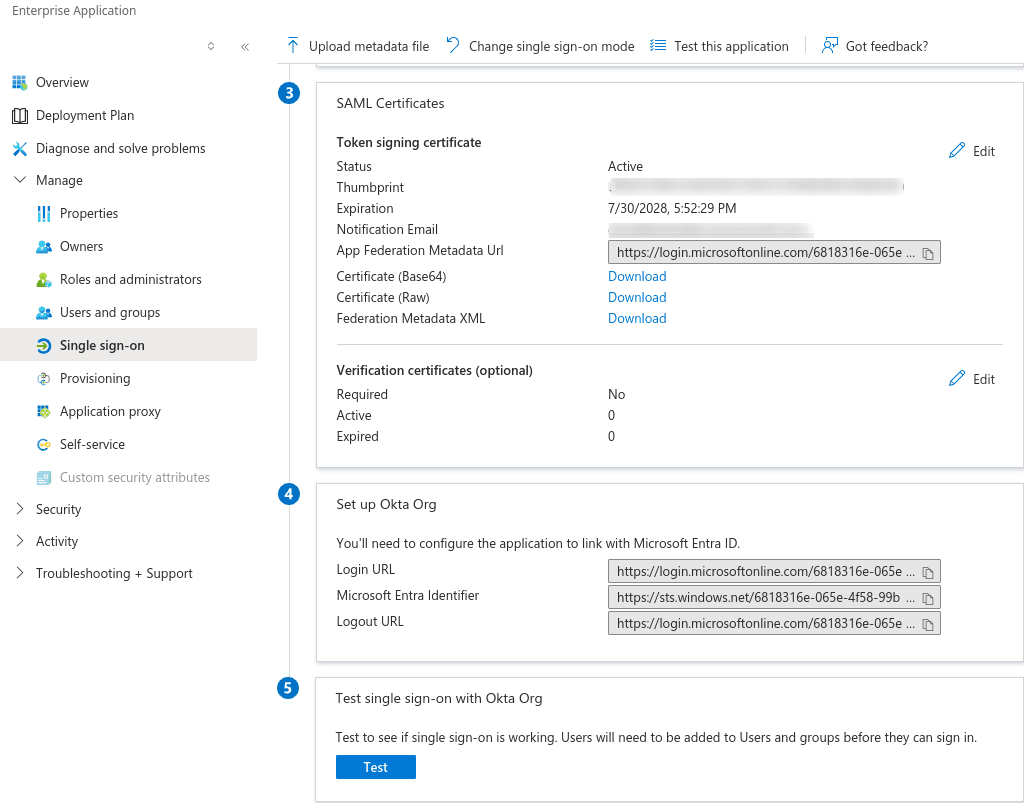 entra id app settings sso okta