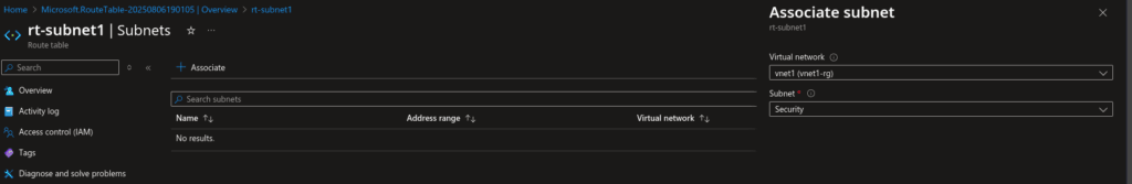 route table associate subnet in Azure